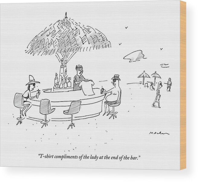 Shirts Wood Print featuring the drawing A Bartender At A Tropical Beach Bar Hands by Michael Maslin