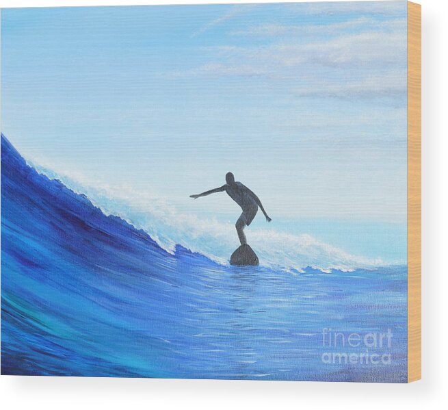Surfing Wood Print featuring the painting A Good Day by Mary Scott