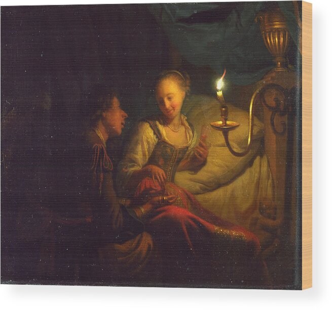 Godfried Schalcken Wood Print featuring the painting A Man Offering Gold and Coins to a Girl by Godfried Schalcken