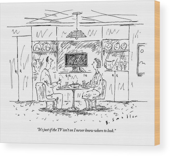 Tv Wood Print featuring the drawing A Man To His Wife by Barbara Smaller