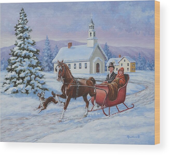 Horse Wood Print featuring the painting A One Horse Open Sleigh by Richard De Wolfe