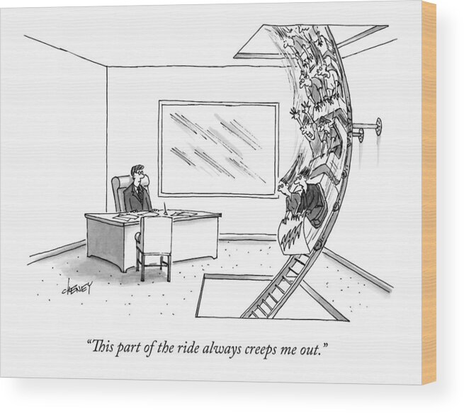 Rollercoaster Wood Print featuring the drawing A Rollercoaster Passes Through A Ceo's Office by Tom Cheney