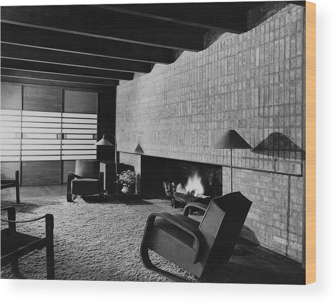 Living Room Wood Print featuring the photograph A Rustic Living Room by Hedrich Blessing