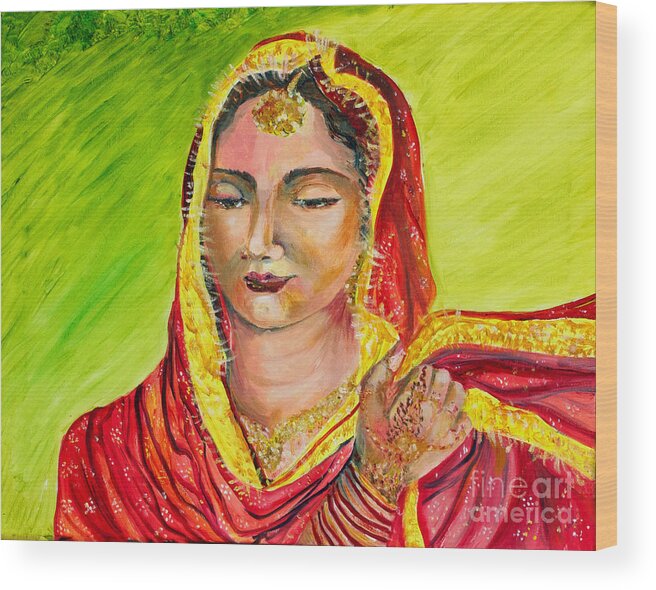 Sikh Bride Wood Print featuring the painting A sikh bride by Sarabjit Singh