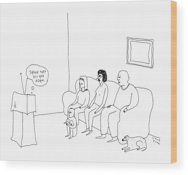 Captionless Television Wood Print featuring the drawing A Television Set Thinks There They All by Liana Finck