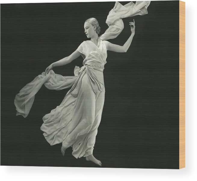 Studio Shot Wood Print featuring the photograph A Young Model Wearing A Vionnet Dress by George Hoyningen-Huene