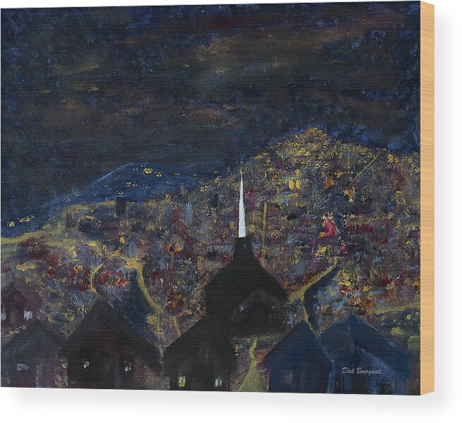 City Wood Print featuring the painting Above the City at Night by Dick Bourgault