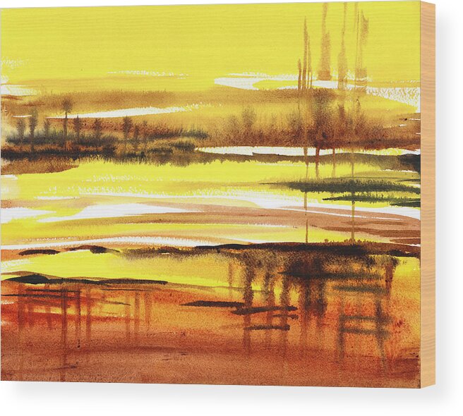 Abstract Landscape Wood Print featuring the painting Abstract Landscape Reflections I by Irina Sztukowski