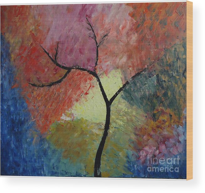 Tree Wood Print featuring the painting Abstract Tree by Jnana Finearts