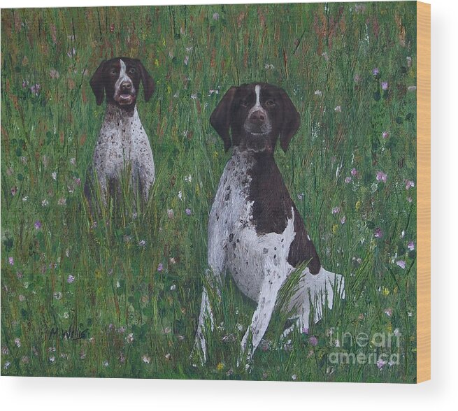 Pet Portrait Wood Print featuring the painting Aero and Bruno by Michelle Welles