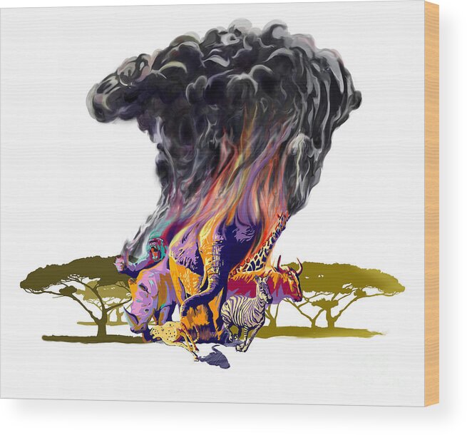 Africa Wood Print featuring the digital art Africa up in smoke by Sassan Filsoof