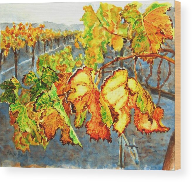 Vineyard Wood Print featuring the painting After the Harvest by Karen Ilari