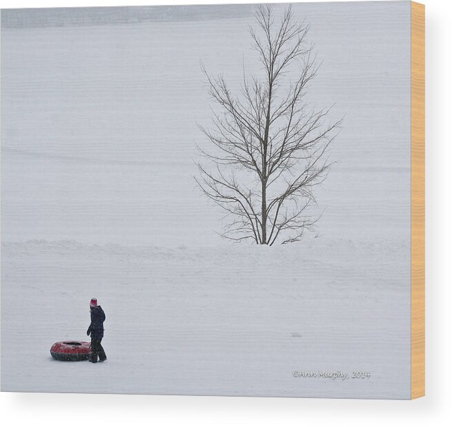 2014 Wood Print featuring the photograph After the Snow Tube Ride by Ann Murphy