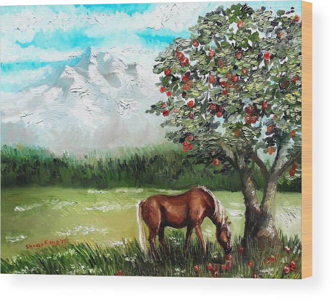 Horse Wood Print featuring the painting Afternoon Snack by Shana Rowe Jackson