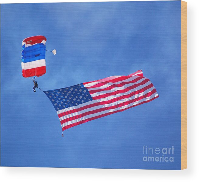 California Capital Airshow Wood Print featuring the photograph Airshow Flag Jumper Sunny Day by Debra Thompson