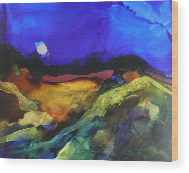 Alcohol Ink Landscape Wood Print featuring the painting Alcohol Ink Landscape # 164 by Sandra Fox