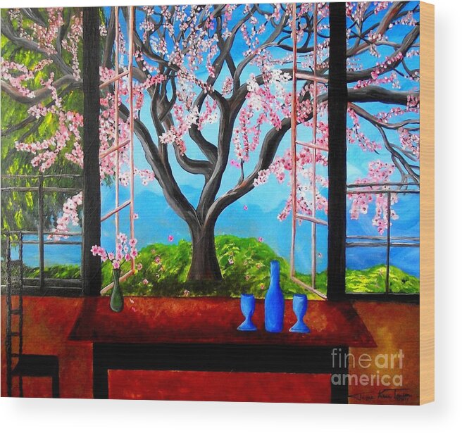Almond Tree Painting Wood Print featuring the painting Almond with a View by Jayne Kerr 