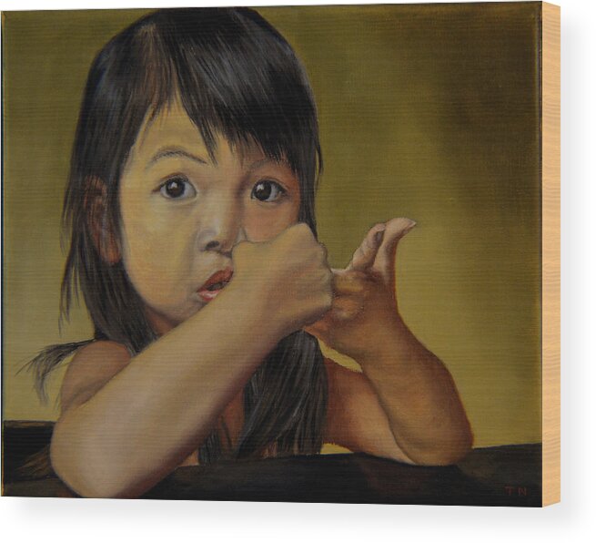 Children Paintings Wood Print featuring the painting Amelie-An 9 by Thu Nguyen