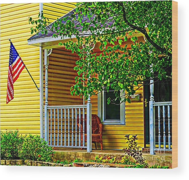 Porch Wood Print featuring the painting American Porch in Yellow by Desiree Paquette