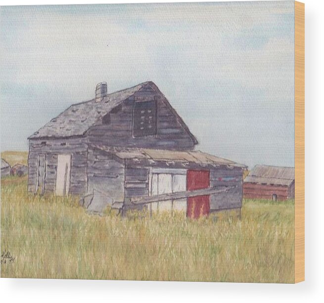 House Wood Print featuring the painting An old memory home in the Grand Prairies by Kelly Mills