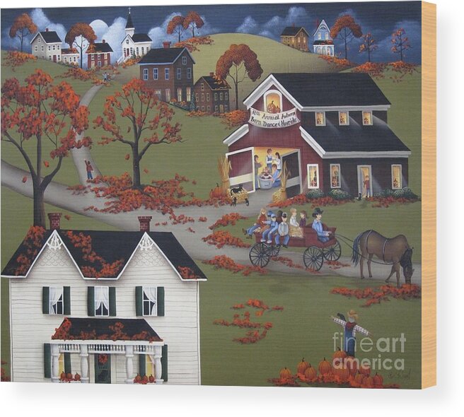 Art Wood Print featuring the painting Annual Barn Dance and Hayride by Catherine Holman