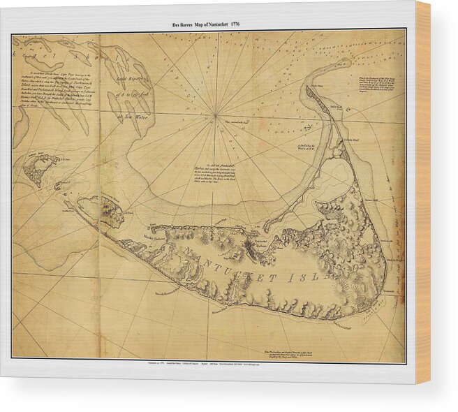 World Wood Print featuring the painting Antique Map of Nantucket by Celestial Images