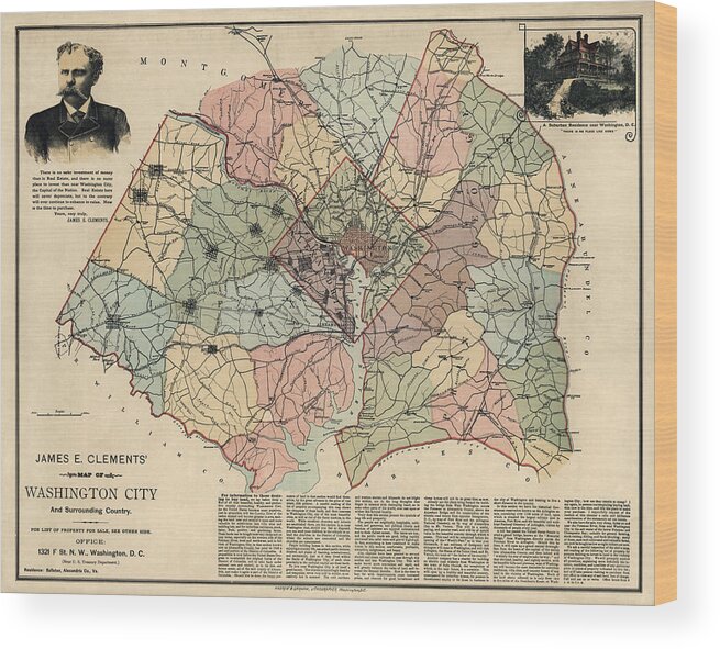 Washington Dc Wood Print featuring the drawing Antique Map of Washington DC by Andrew B. Graham - 1891 by Blue Monocle
