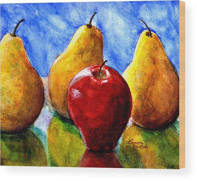 Apple Wood Print featuring the painting Apple and Three Pears Still Life by Lenora De Lude