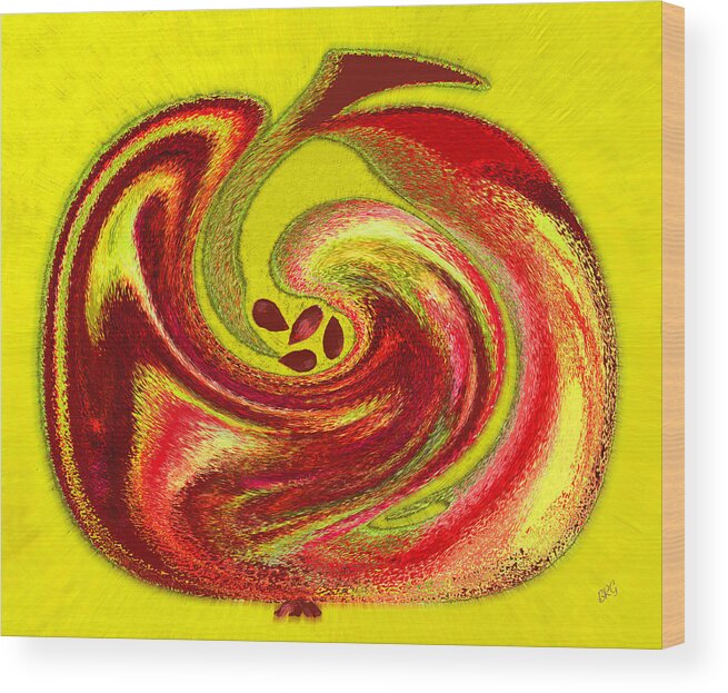 Yellow Abstract Wood Print featuring the digital art Apple by Ben and Raisa Gertsberg
