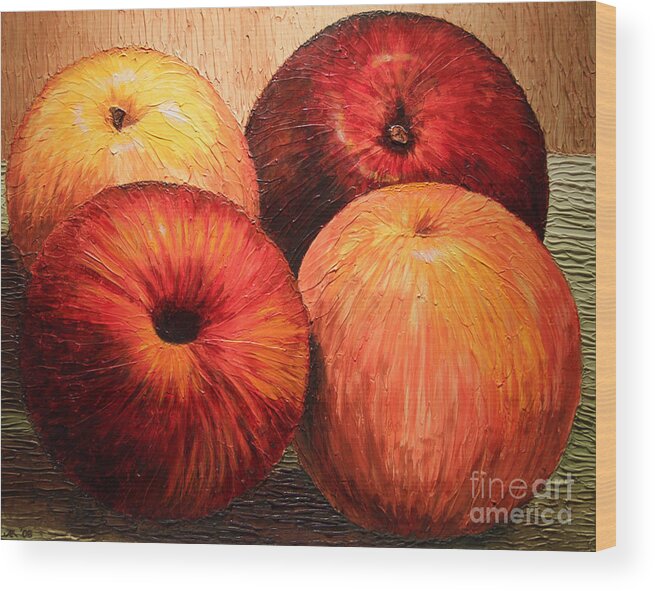 Apples Wood Print featuring the painting Apples and Oranges by Joey Agbayani