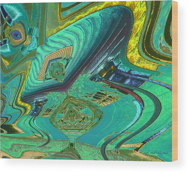 Abstract House Wood Print featuring the digital art Aqua House 3 by Don and Judi Hall