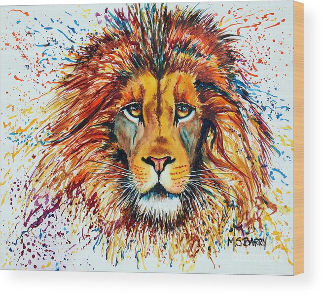 Watercolor Painting Of A Lion Wood Print featuring the painting Ariel by Maria Barry