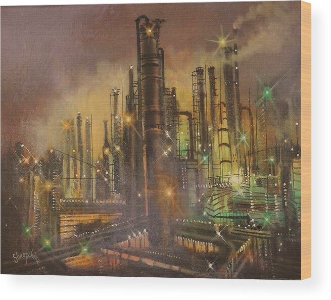 Industrial Wood Print featuring the painting Art of Refinement by Tom Shropshire