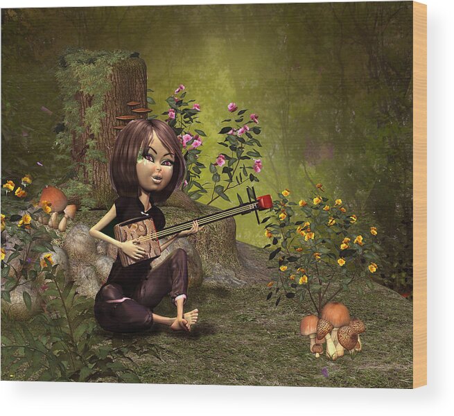 Asian Lady In The Woods Wood Print featuring the digital art Asian Lady in the woods by John Junek