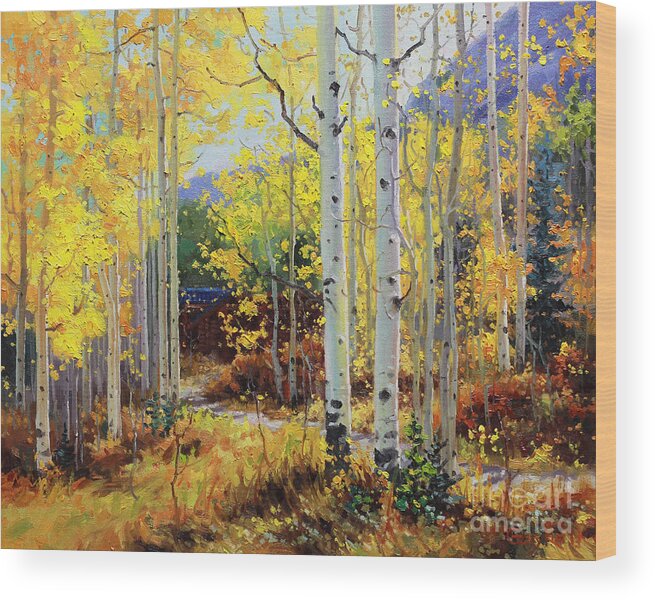 Durango Wood Print featuring the painting Aspen Cabin by Gary Kim