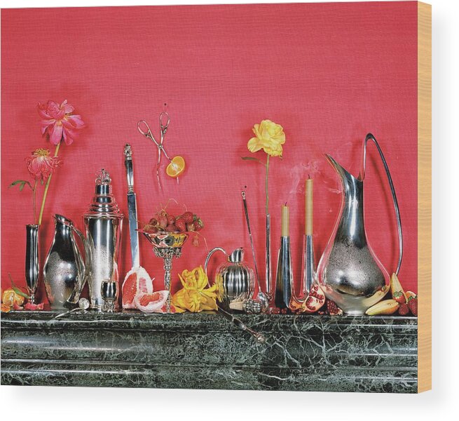 Indoors Wood Print featuring the photograph Assorted Silverware On A Mantelpiece by James Wojcik