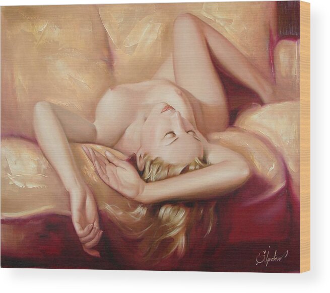 Oil Wood Print featuring the painting At rest by Sergey Ignatenko