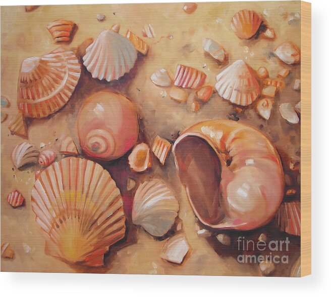 Shell Wood Print featuring the painting August Shells by Mary Hubley