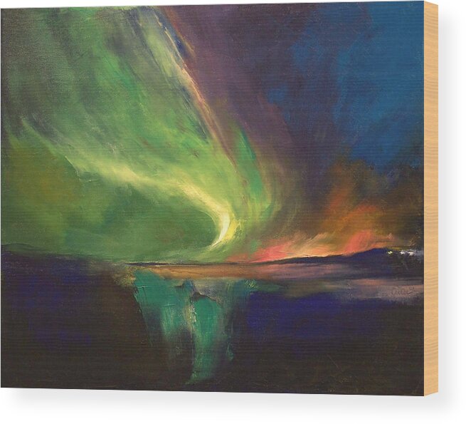 Aurora Borealis Wood Print featuring the painting Aurora Borealis by Michael Creese