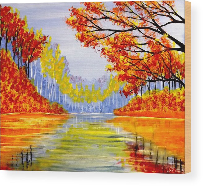 Autumn At The Lake Wood Print featuring the painting Autumn at the Lake by Darren Robinson