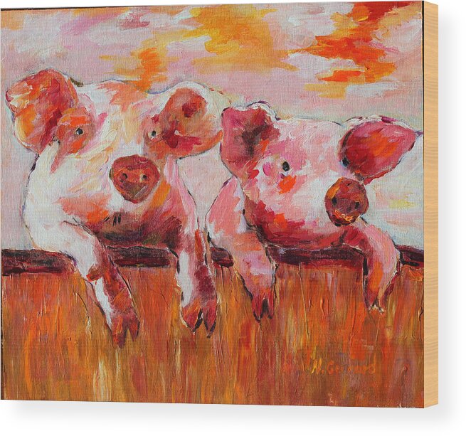 Farm Pigs Wood Print featuring the painting Awesome by Naomi Gerrard