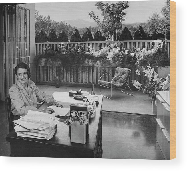 Architecture Wood Print featuring the photograph Ayn Rand At Her Desk by Julius Shulman