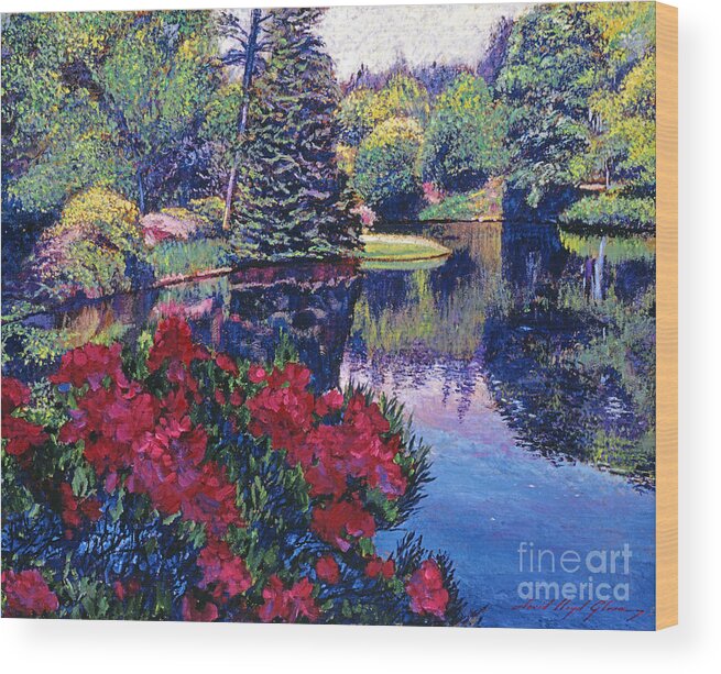 Landscape Wood Print featuring the painting Azaleas in Spring by David Lloyd Glover