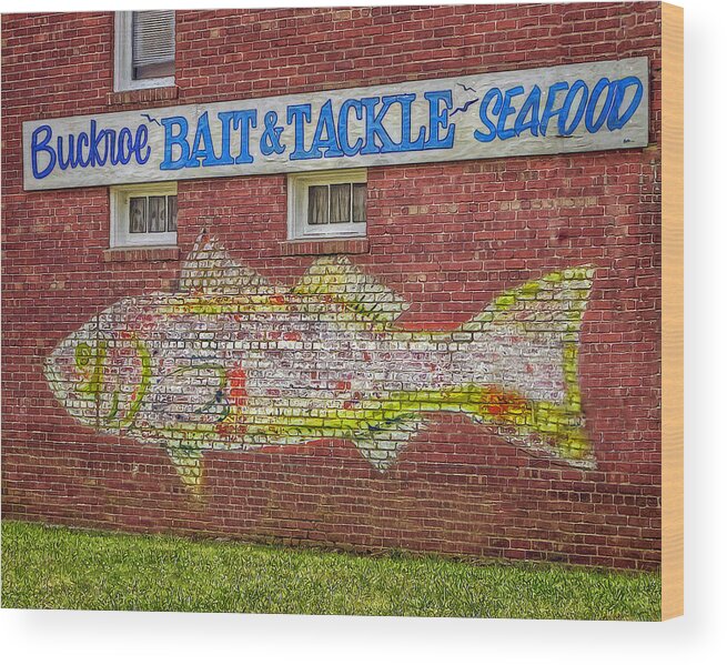 Buckroe Beach Wood Print featuring the photograph Bait Tackle Seafood Shop Detail by Jerry Gammon