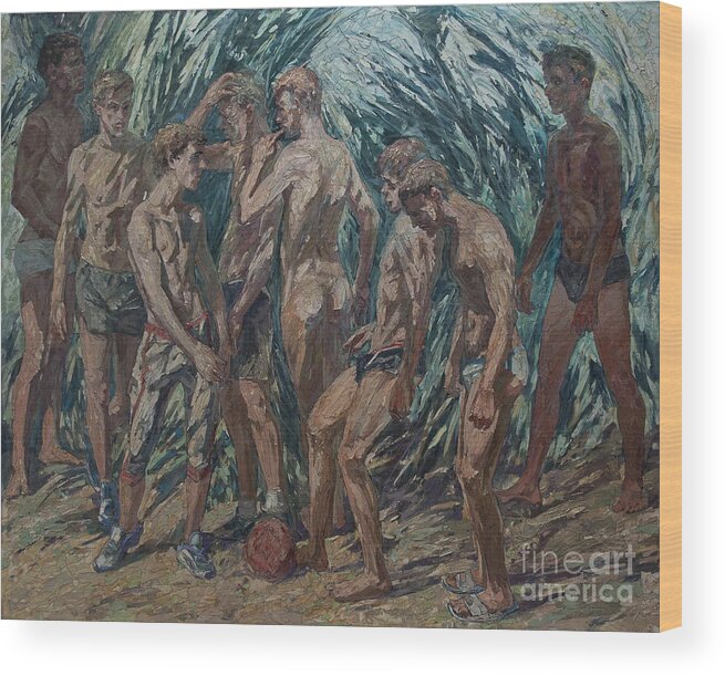 Ball Game Wood Print featuring the painting Ball game by Sergey Sovkov
