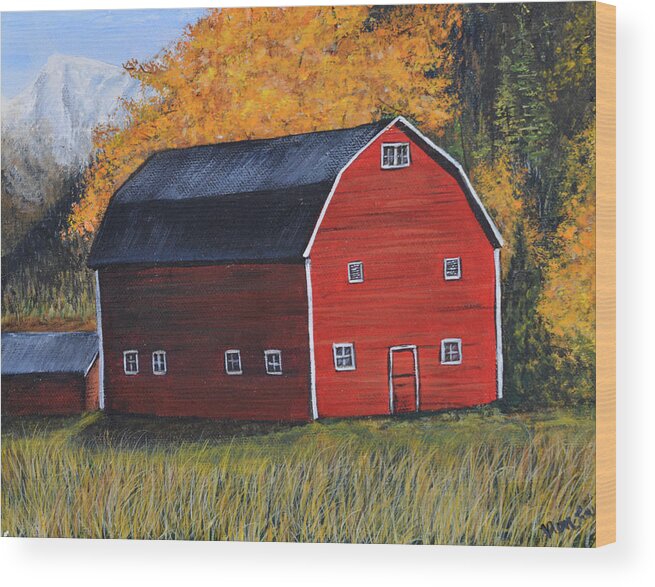 Barn Wood Print featuring the painting Barn in the Fall by Nancy Lauby