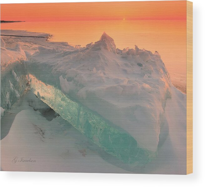Sunrise-lake Superior-ice Water-beaches-landscapes-bighton Beach-duluth Mn-snow-winter-great Lakes-northshore Wood Print featuring the photograph Behemothian by Gregory Israelson