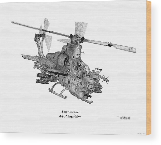 Bell Helicopter Wood Print featuring the drawing Bell Helicopter AH-1Z SuperCobra by Arthur Eggers