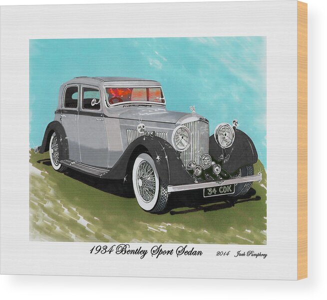 In 1931 Bentley Motor Was Purchased By Rolls-royce Wood Print featuring the painting Bentley Sport Sedan 1934 by Jack Pumphrey