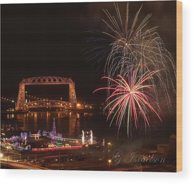 Bentleyville Tour Of Lights-duluth Mn-fireworks-final Night-lift Bridge-bayside Park-canal Park Wood Print featuring the photograph Bentleyville 2012 by Gregory Israelson
